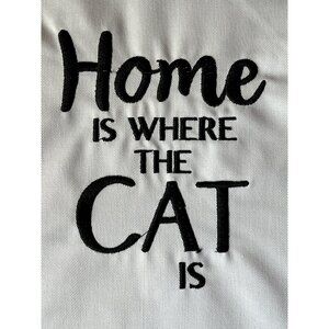Ganz Home Is Where The Cat Is B&W Linen Blend Tea Towel Embroider 24" NWT Gift